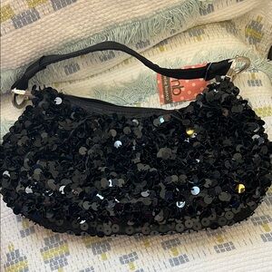 Melie Bianco Shimmering Black Sequin Shoulder Bag